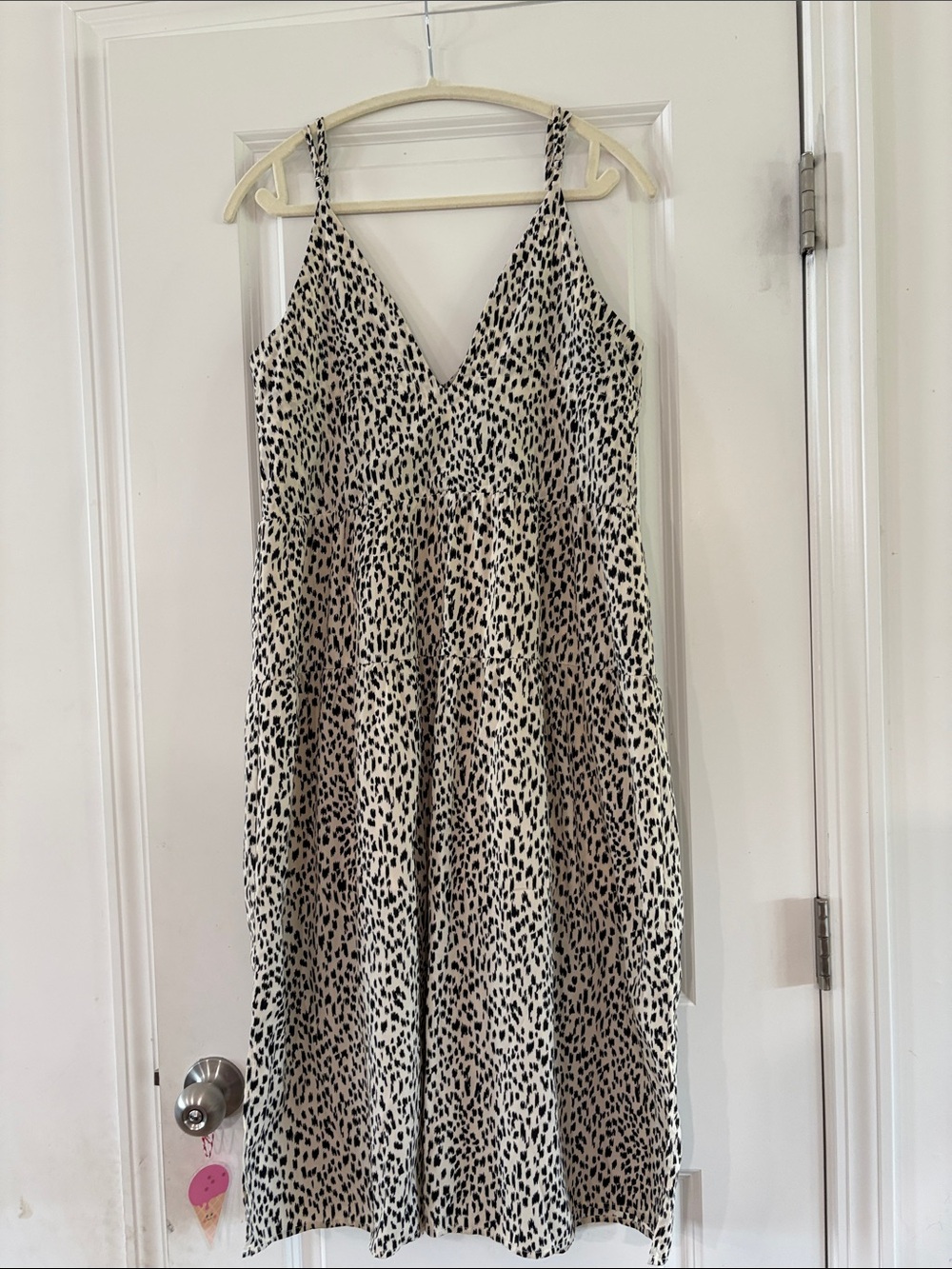 Spotted V-Neck Slip Dress in Cream and Black